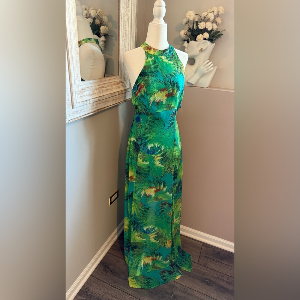 Lulus Women’s Small Blue and Green Tropical Vacation Print Maxi‎ Dress - Picture 6 of 9